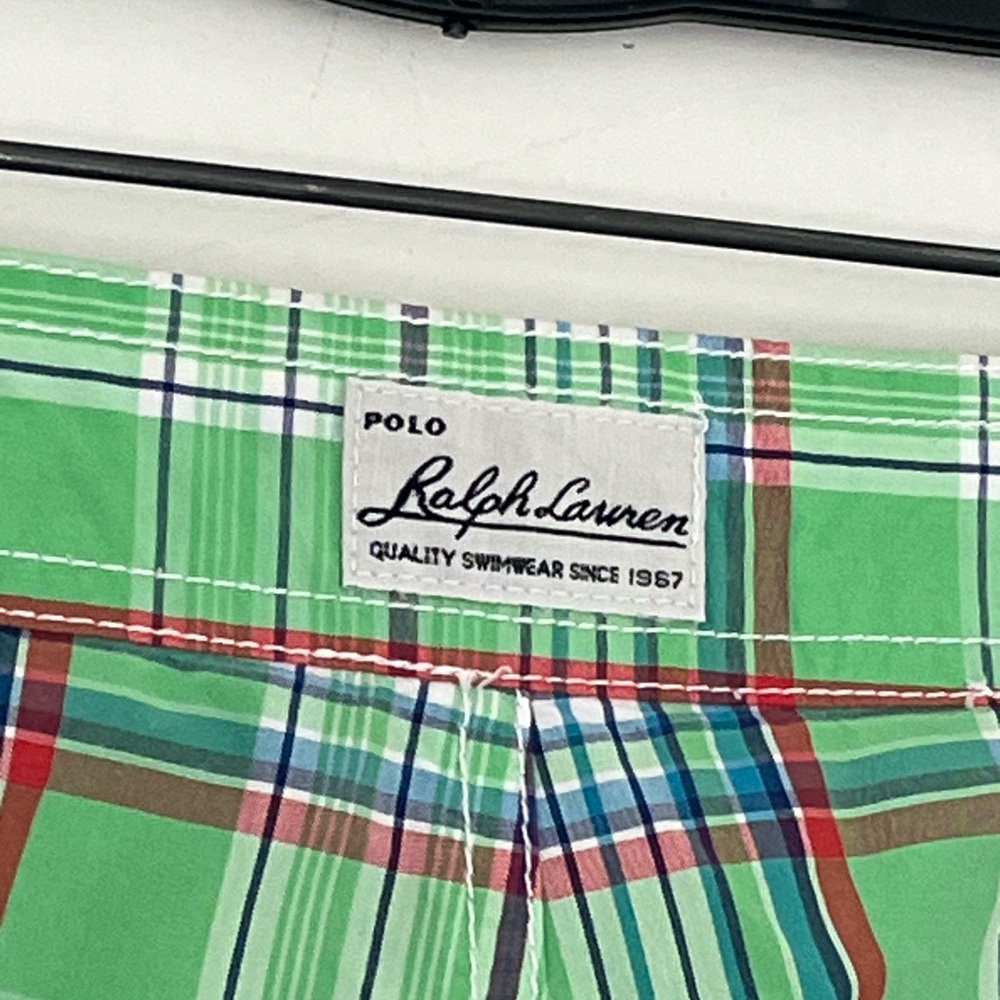 Ralph Lauren Polo Green Plaid Swim Trunks Swim Wear Size 36 - Picture 11 of 15
